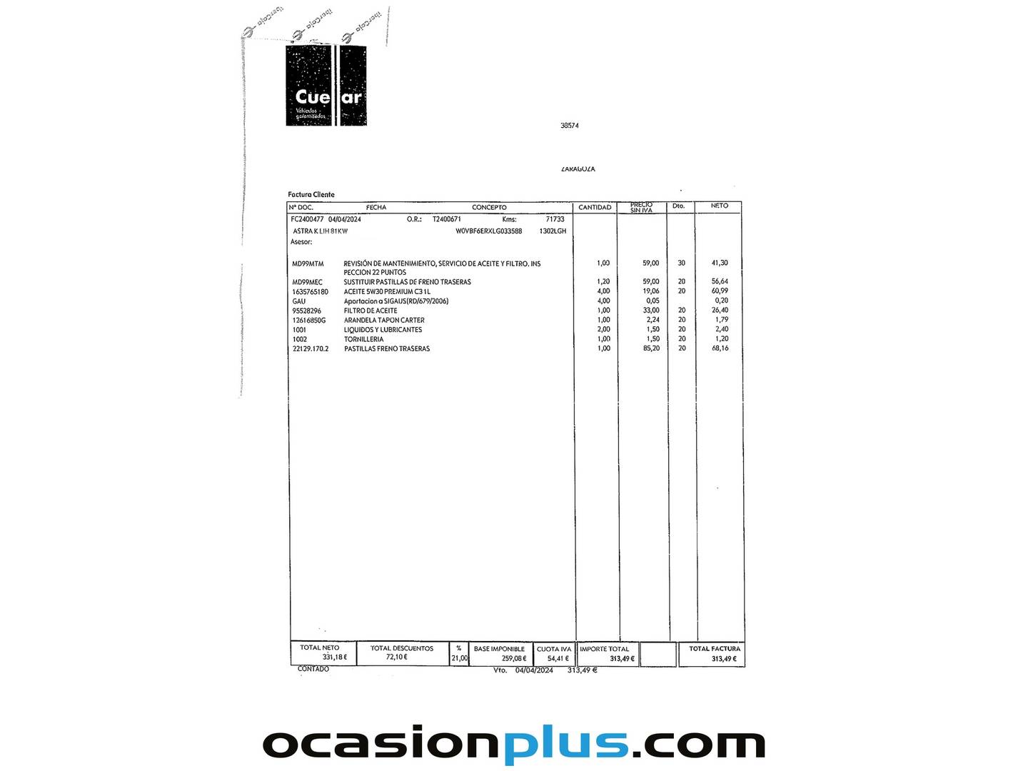 Foto del mantenimiento del Opel Astra Opel Astra 1.2 Turbo SHL 2020 (110 CV)