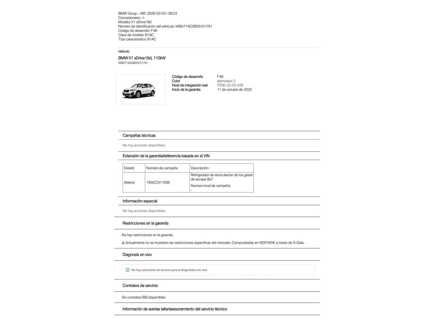 Foto del mantenimiento del BMW X1 BMW X1 sDrive18d  (150 CV)