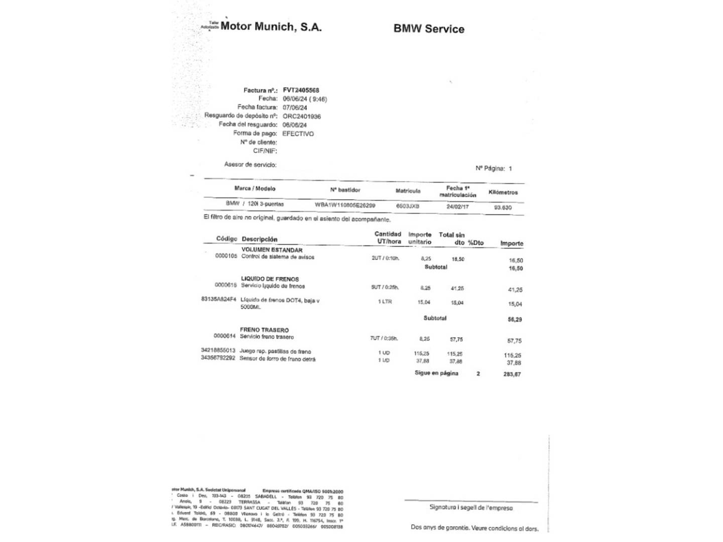Foto del mantenimiento del BMW Serie 1 BMW Serie 1 120i  Pack M (184 CV)