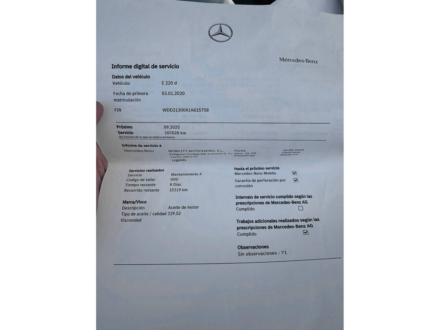 Foto del mantenimiento del Mercedes Clase E Mercedes Clase E 220 d (194 CV)