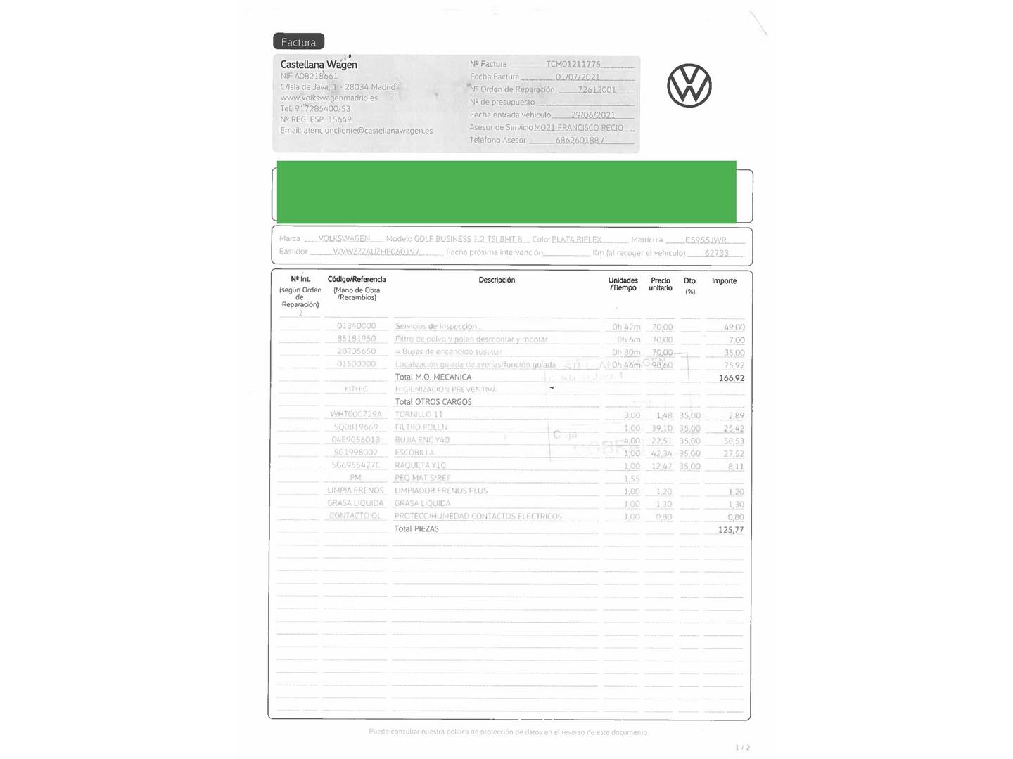 Foto del mantenimiento del Volkswagen Golf Volkswagen Golf 1.2 TSI BMT (110 CV)