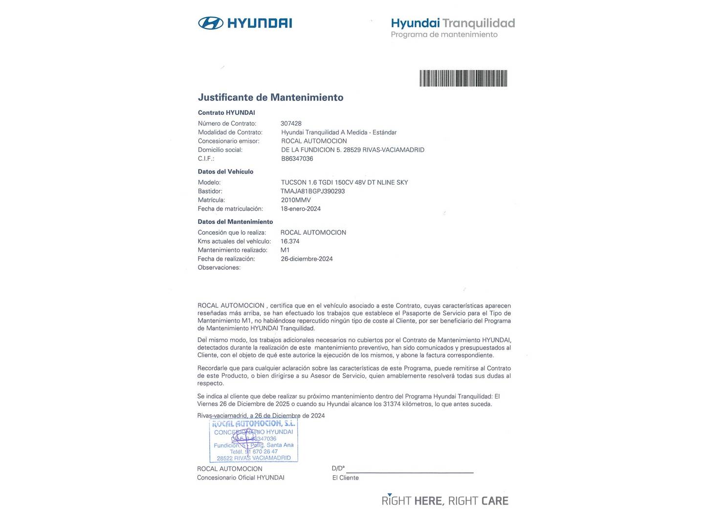 Foto del mantenimiento del Hyundai Tucson Hyundai Tucson 1.6 TGDI 48V N-Line Sky DCT (150 CV)