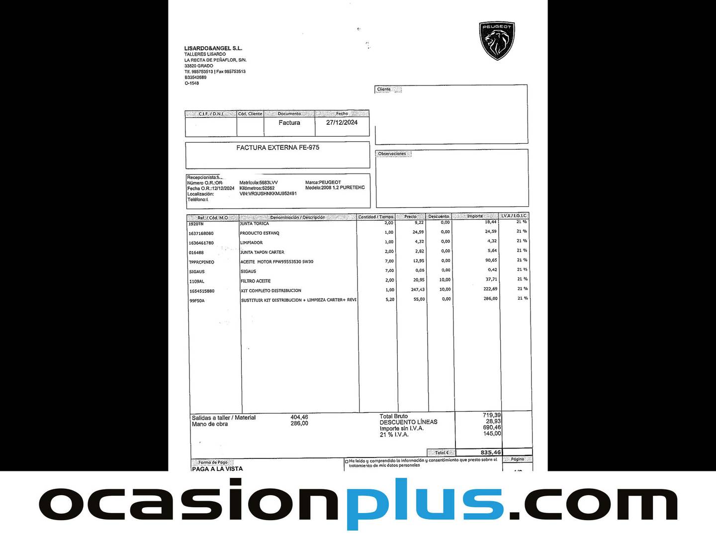 Foto del mantenimiento del Peugeot 2008 Peugeot 2008 Puretech 100 S&S Active Pack (100 CV)