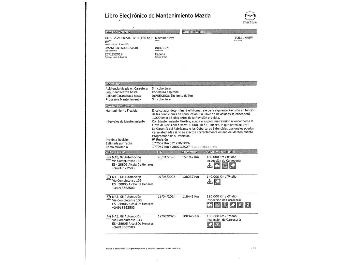 Foto del mantenimiento del Mazda CX-3 Mazda CX-3 2.0 SKYACTIV GE Luxury 2WD AT (120 CV)