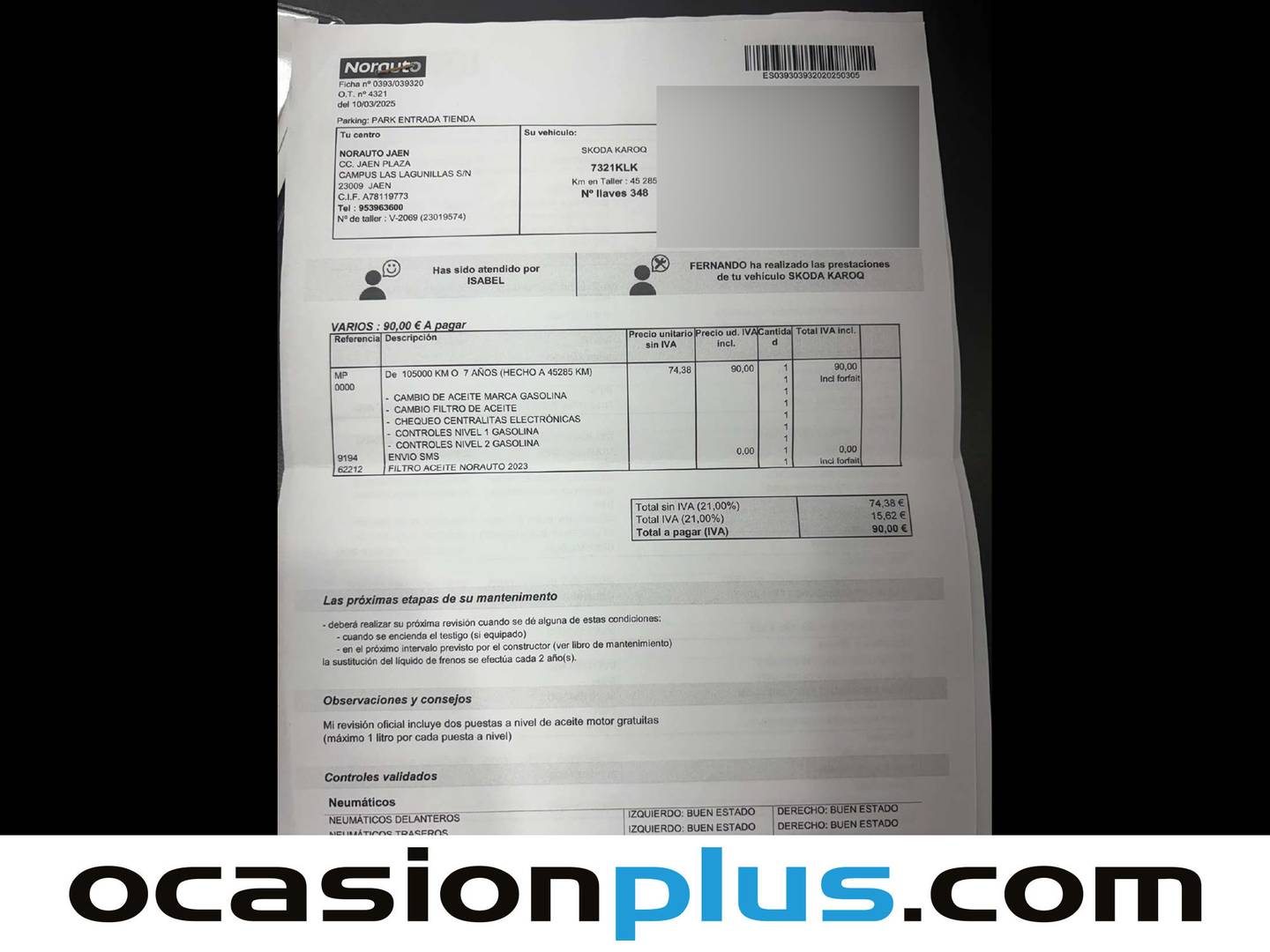 Foto del certificado del Skoda Karoq Skoda Karoq 1.5 TSI ACT Ambition (150 CV)