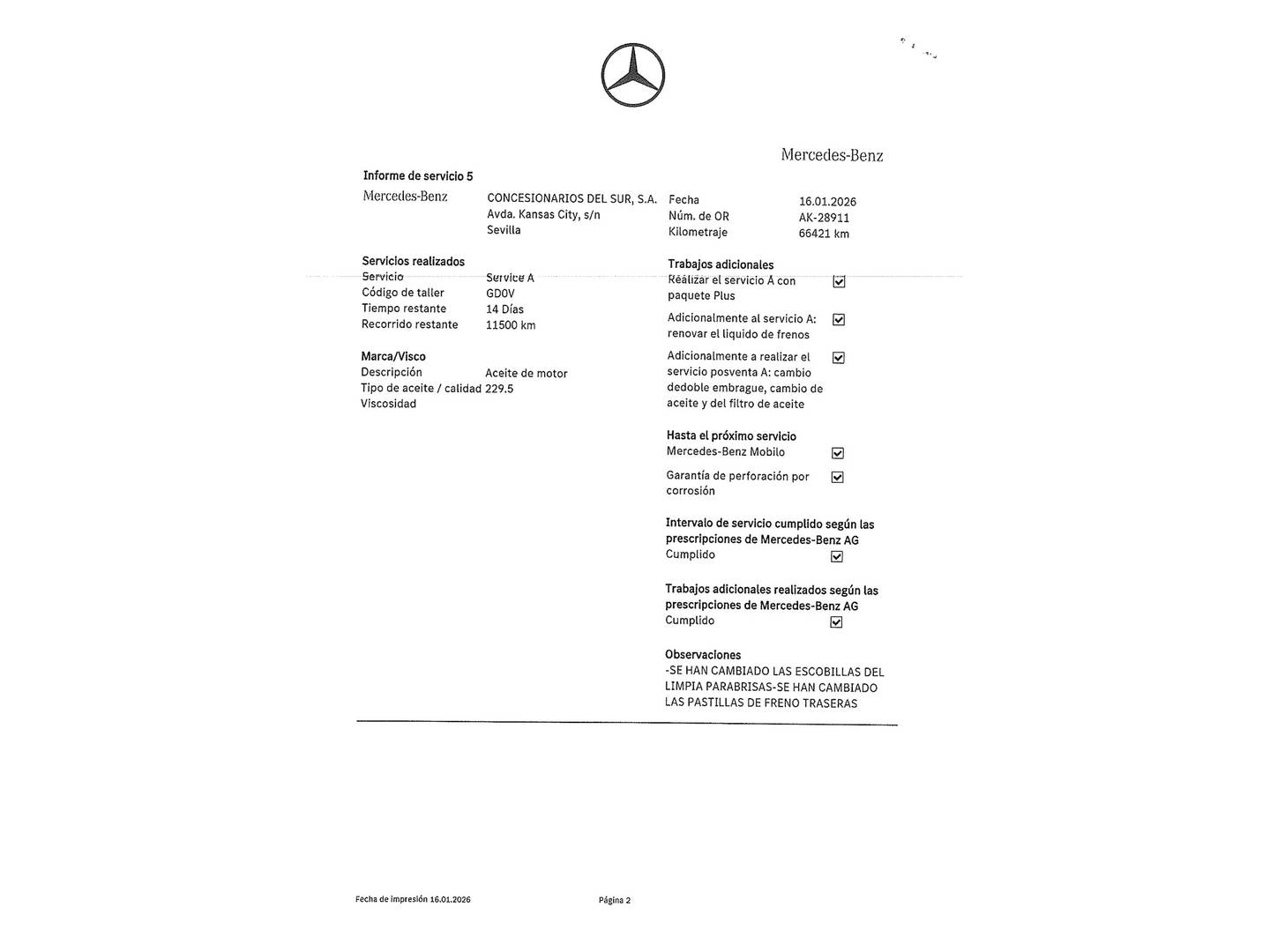 Foto del mantenimiento del Mercedes GLA Mercedes-Benz GLA 180 (122 CV) Pack AMG