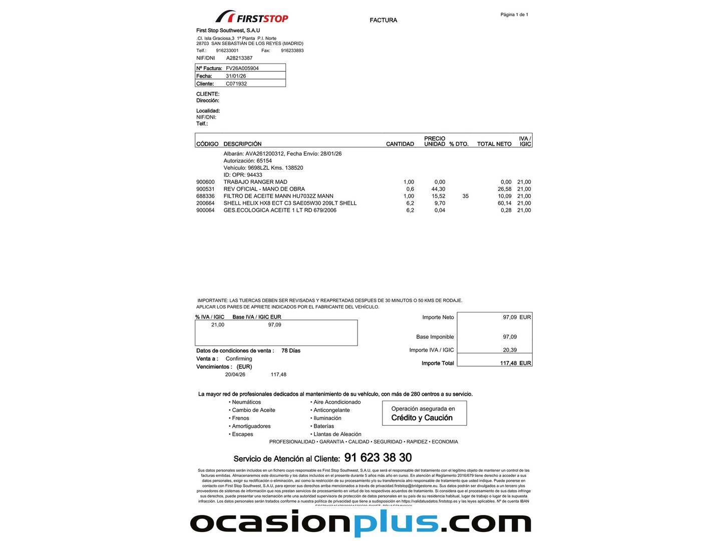 Foto del mantenimiento del Ford Kuga Ford Kuga 1.5 EcoBlue ST-Line (120 CV)