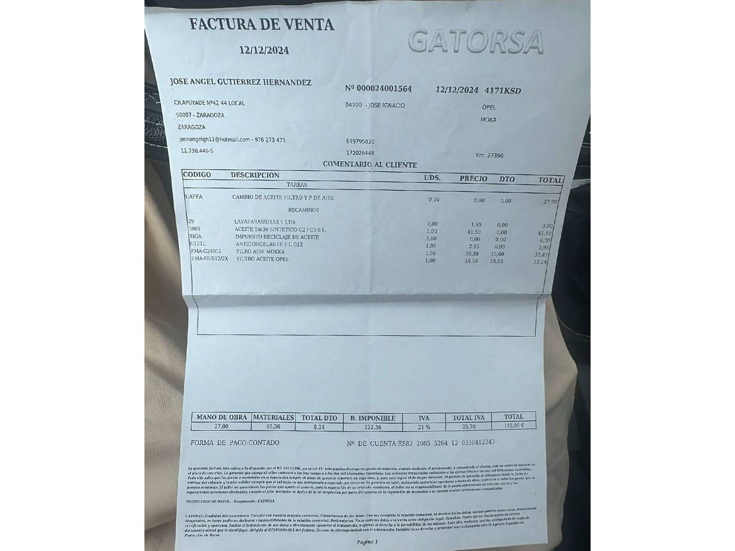 Foto del mantenimiento del Opel Mokka X Opel Mokka X 1.4 Turbo S&S Selective 4X2 (140 CV)
