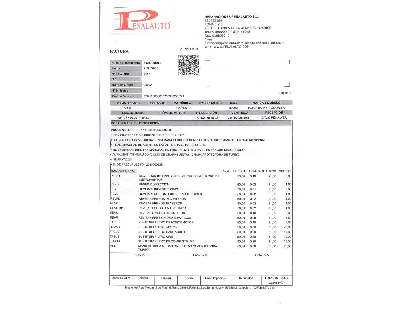 Foto del mantenimiento del Ford Transit Courier Ford Transit Courier Kombi 1.5 TDCi Trend (100 CV)
