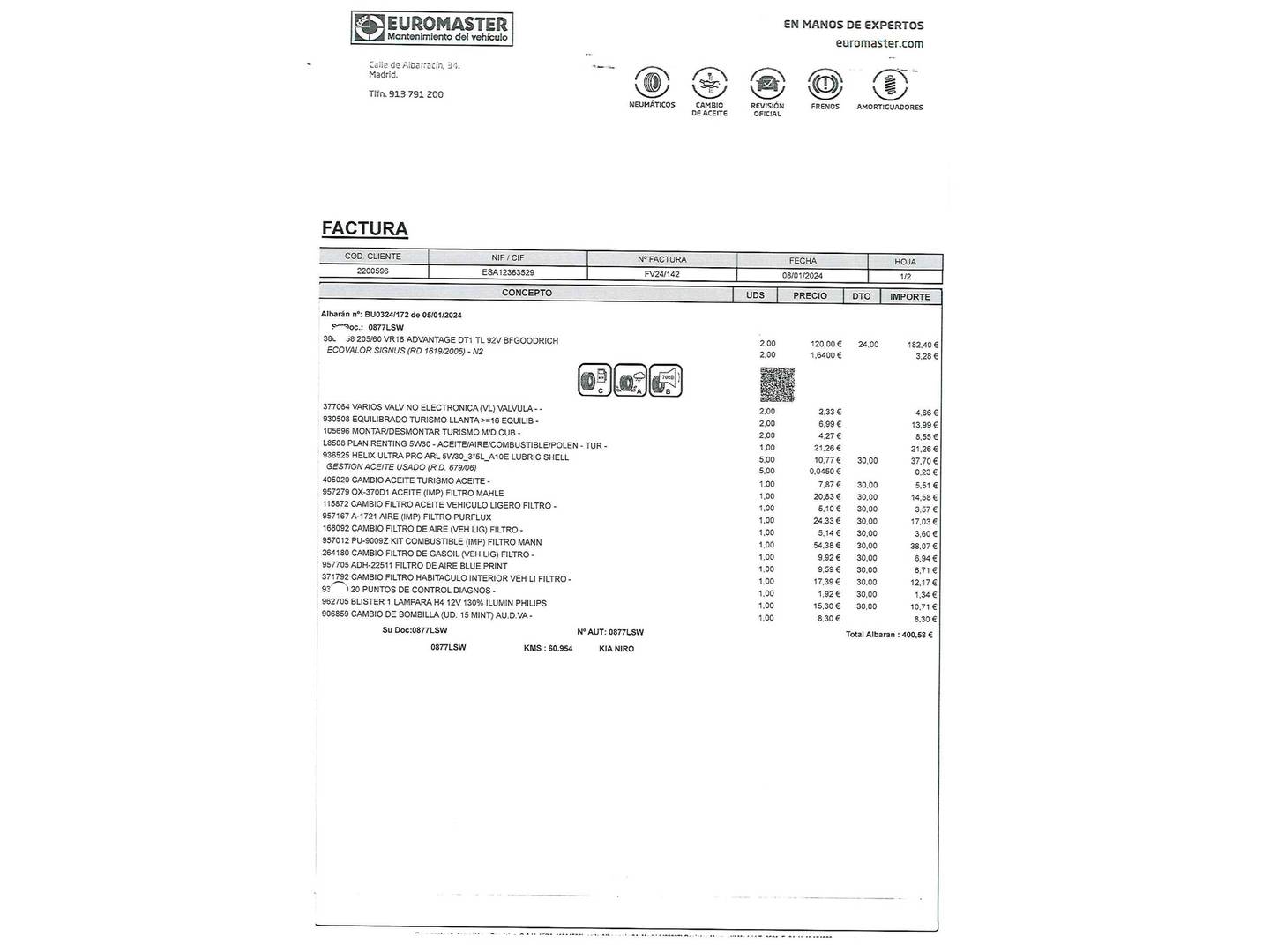 Foto del certificado del KIA Niro KIA Niro 1.6 GDi HEV Híbrido Drive (141 CV)