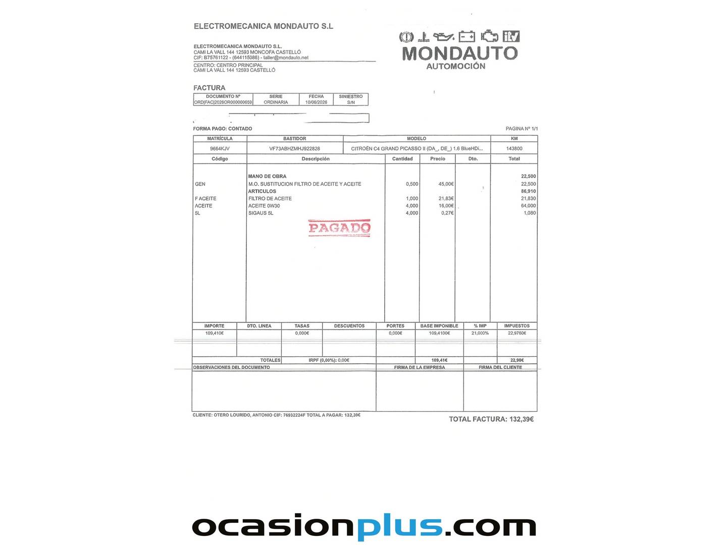 Foto del mantenimiento del Citroën Grand C4 Picasso Citroën Grand C4 Picasso BlueHDi 120 Feel (120 CV) 7 Plazas