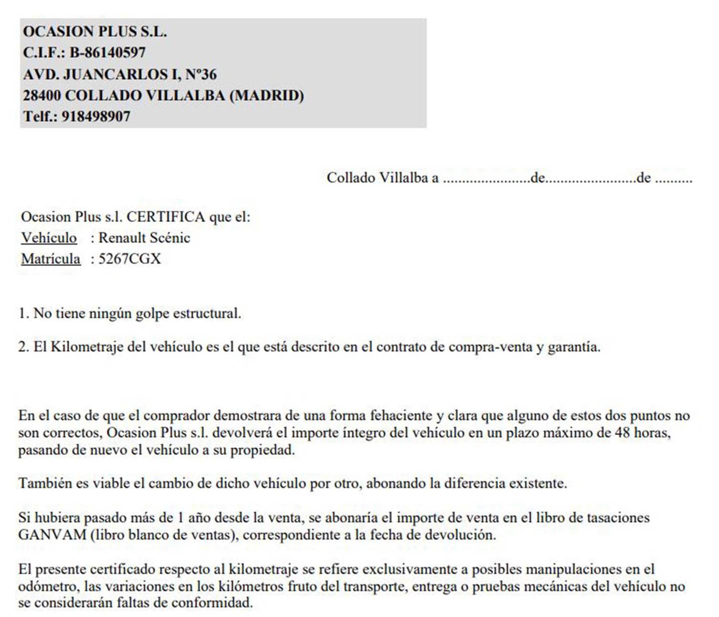 Foto del certificado del Renault Mégane Renault Megane 1.6 16V Century (110 CV)