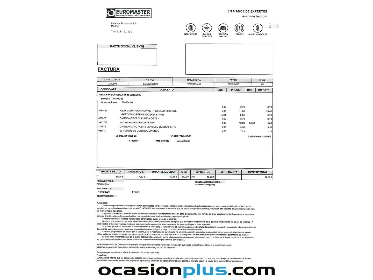 Foto del mantenimiento del Volkswagen Caddy Volkswagen Caddy Kombi Kombi 2.0 TDI (102 CV)