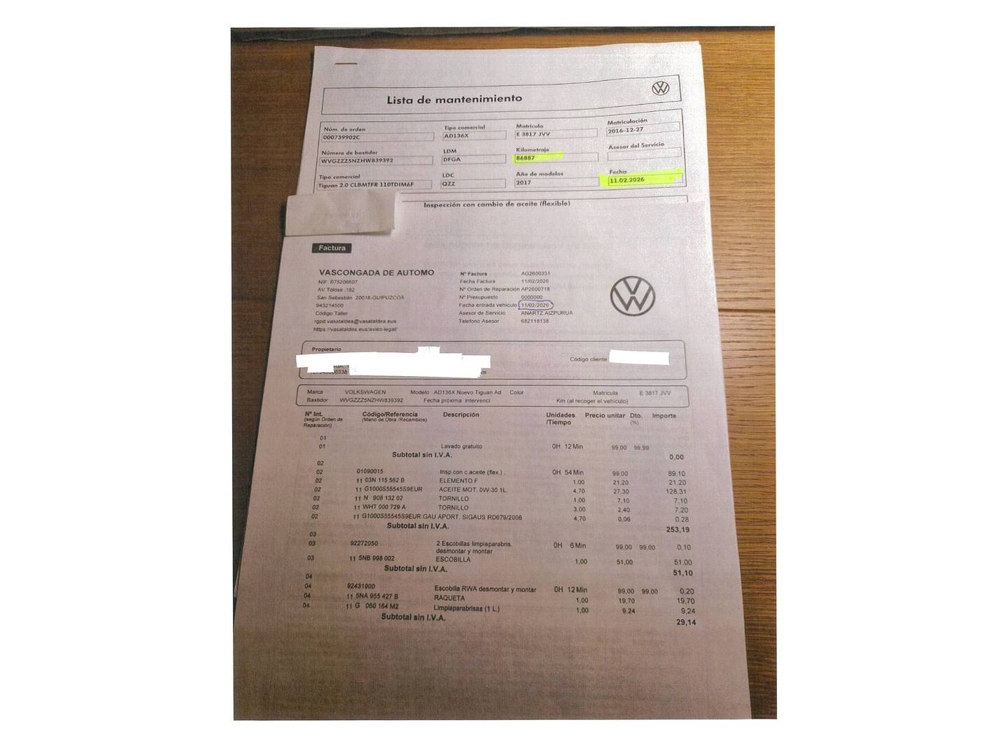 Foto del mantenimiento del Volkswagen Tiguan Volkswagen Tiguan Advance 2.0 TDI BMT (150 CV) Pack R-Line