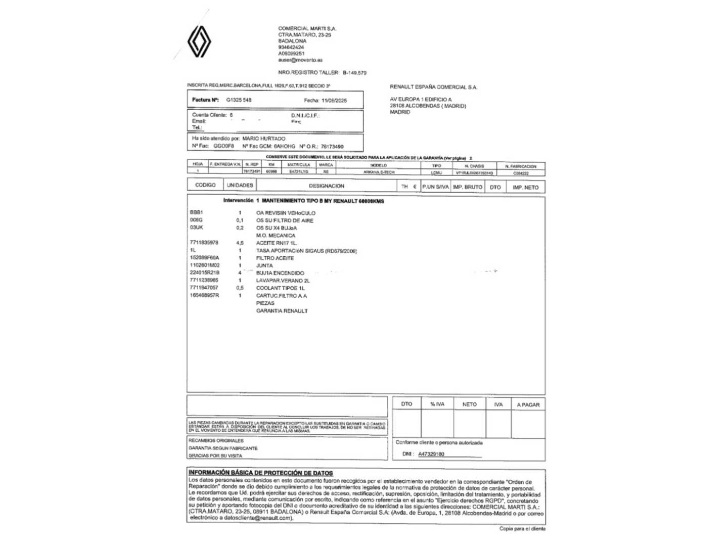 Foto del mantenimiento del Renault Arkana Renault Arkana RS Line E-Tech Híbrido (145 CV)