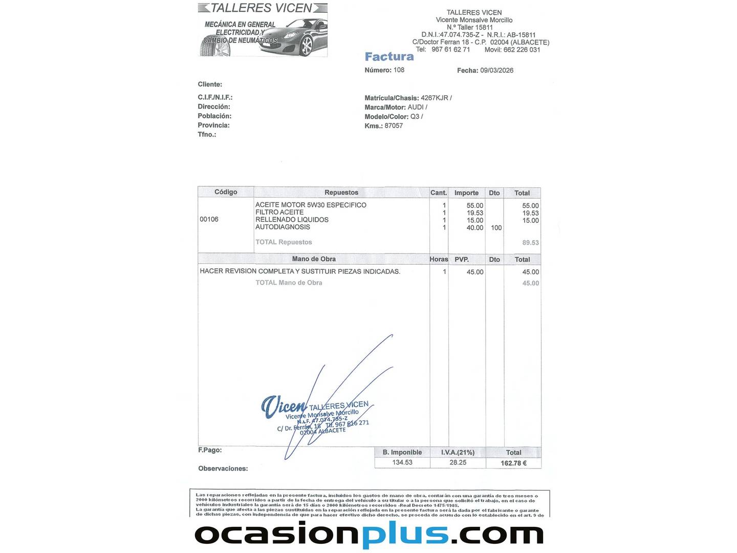 Foto del mantenimiento del Audi Q3 Audi Q3 Attraction 2.0 TDI (120 CV)