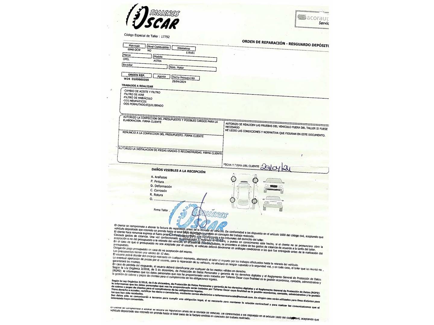 Foto del mantenimiento del Opel Astra Opel Astra 1.6 Enjoy (105 CV)