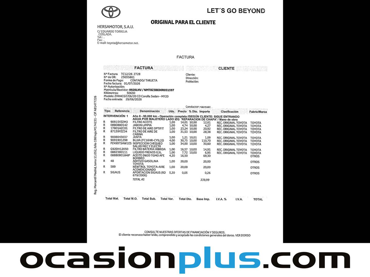 Foto del mantenimiento del Toyota Corolla Toyota Corolla 1.8 125 Híbrido Sedan ADVANCE E-CVT (122 CV)
