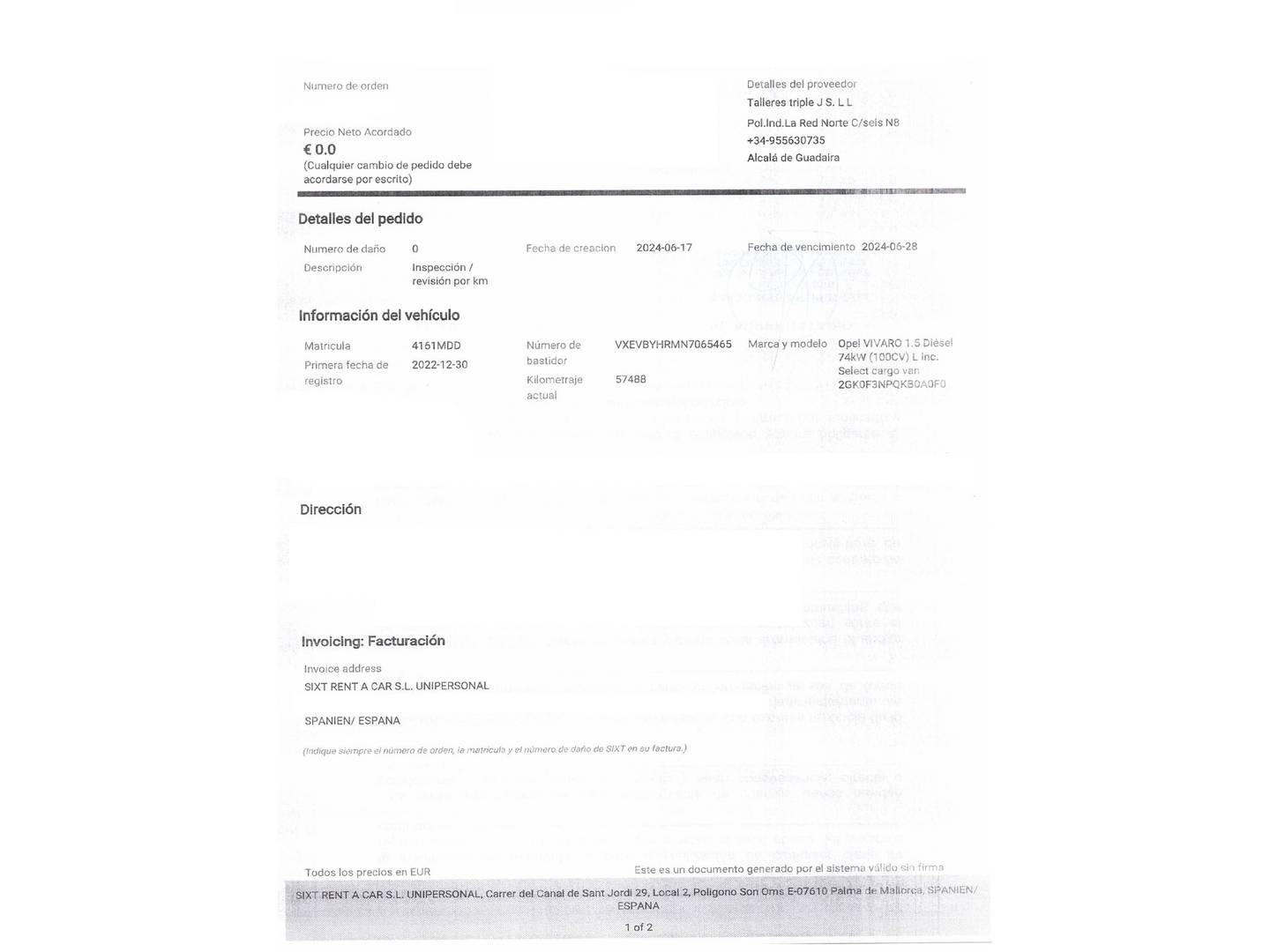 Foto del mantenimiento del Opel Vivaro Opel Vivaro 1.5 Diésel L Incrementada Select  (102 CV)