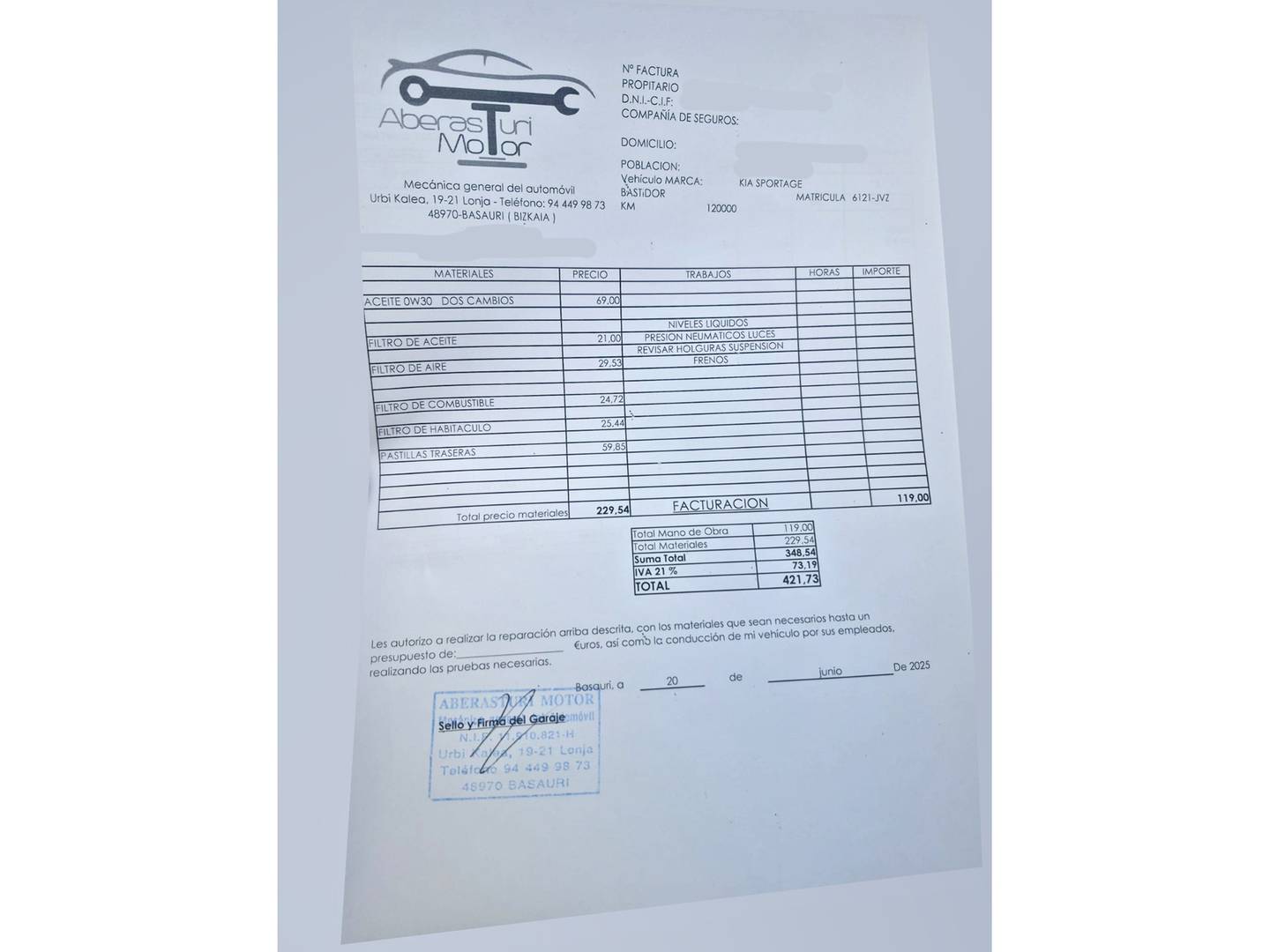 Foto del mantenimiento del KIA Sportage KIA Sportage 1.7 CRDi VGT Eco-Dynamics Drive 4x2 (115 CV)