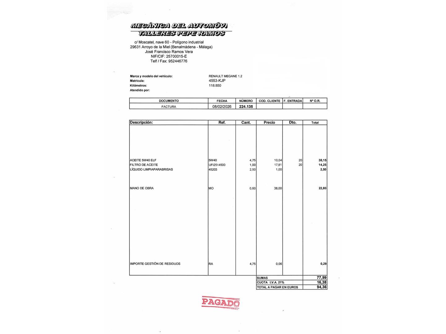 Foto del mantenimiento del Renault Mégane Renault Megane Zen Energy TCe (130 CV)