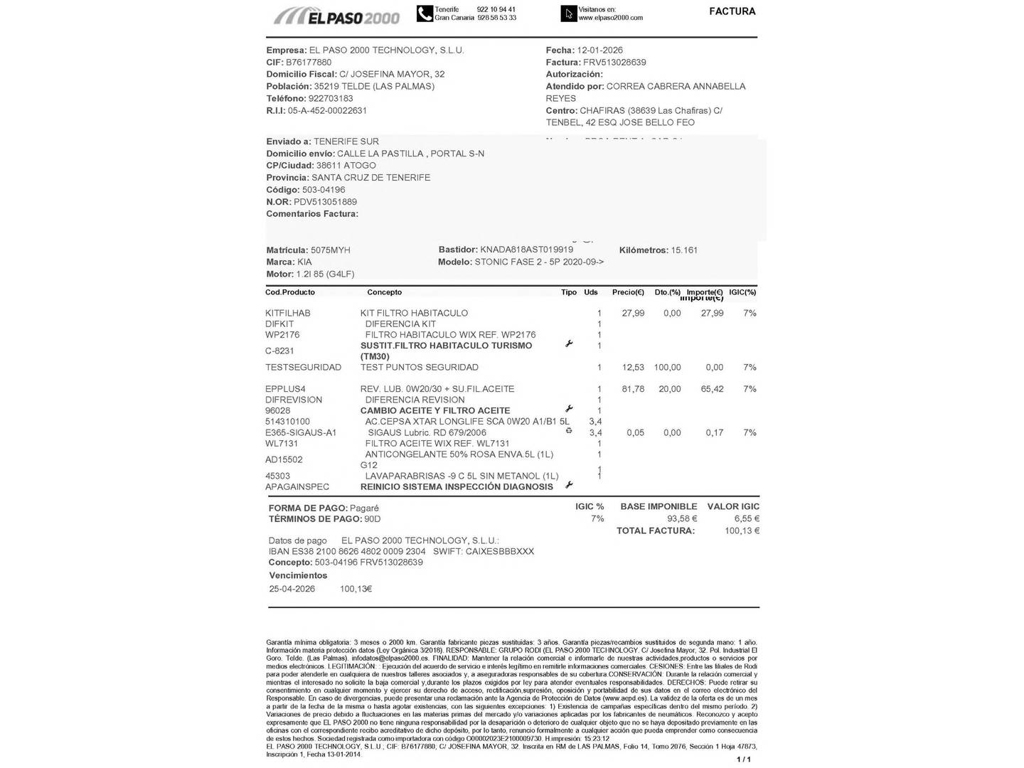 Foto del mantenimiento del KIA Stonic KIA Stonic 1.2 DPi (79CV) Drive