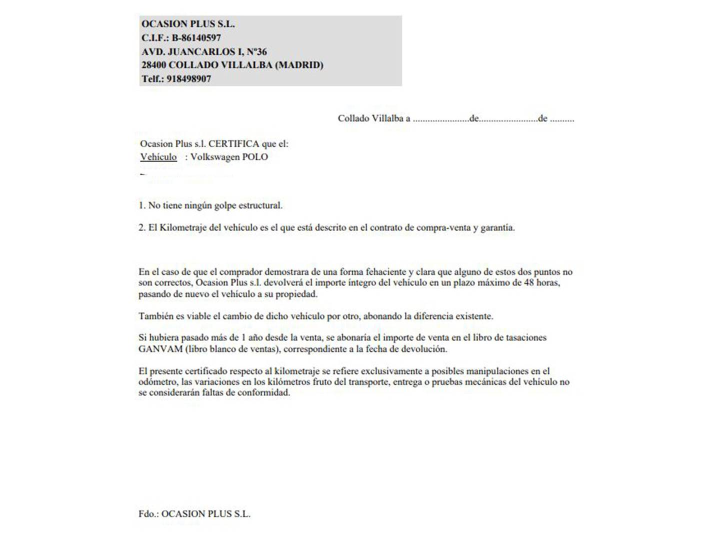 Foto del certificado del Volkswagen Polo Volkswagen Polo Life 1.0 TSI (95 CV) DSG