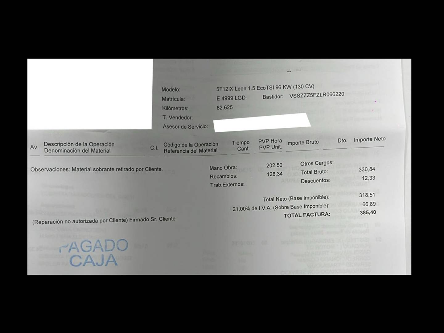 Foto del mantenimiento del Seat León SEAT León 1.5 TSI S&S Style Visio Edition (130 CV)