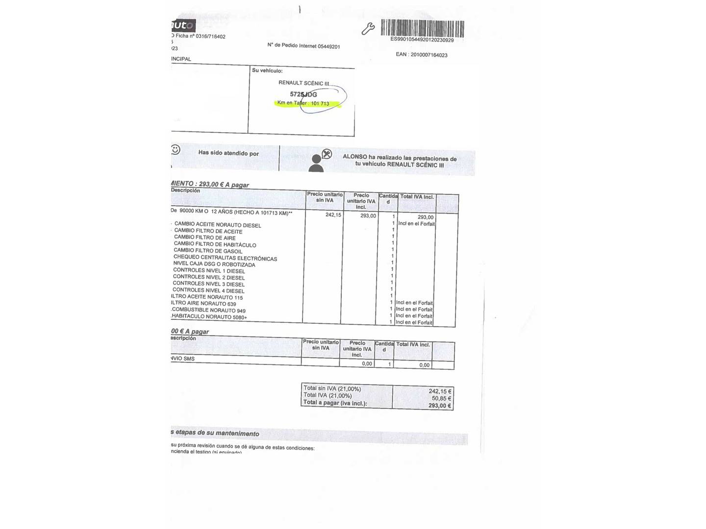 Foto del mantenimiento del Renault Scénic Renault Scenic Limited dCi (110 CV) EDC