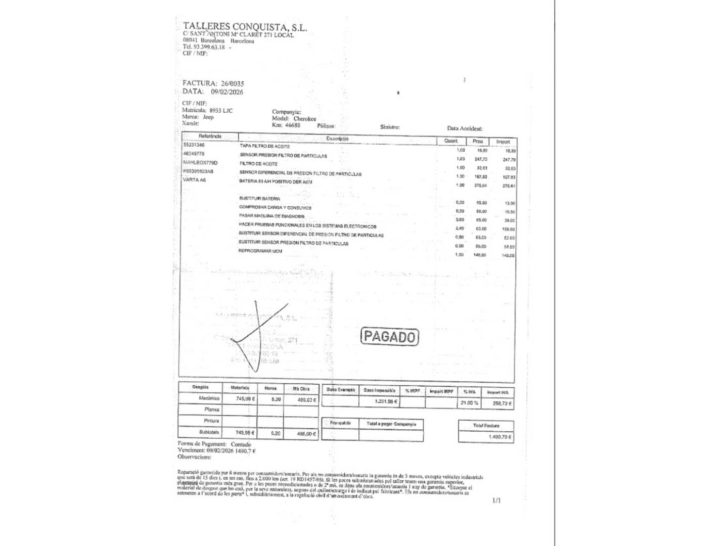 Foto del mantenimiento del Jeep Cherokee Jeep Cherokee 2.2 CRD Overland 4WD 9AT (195 CV)
