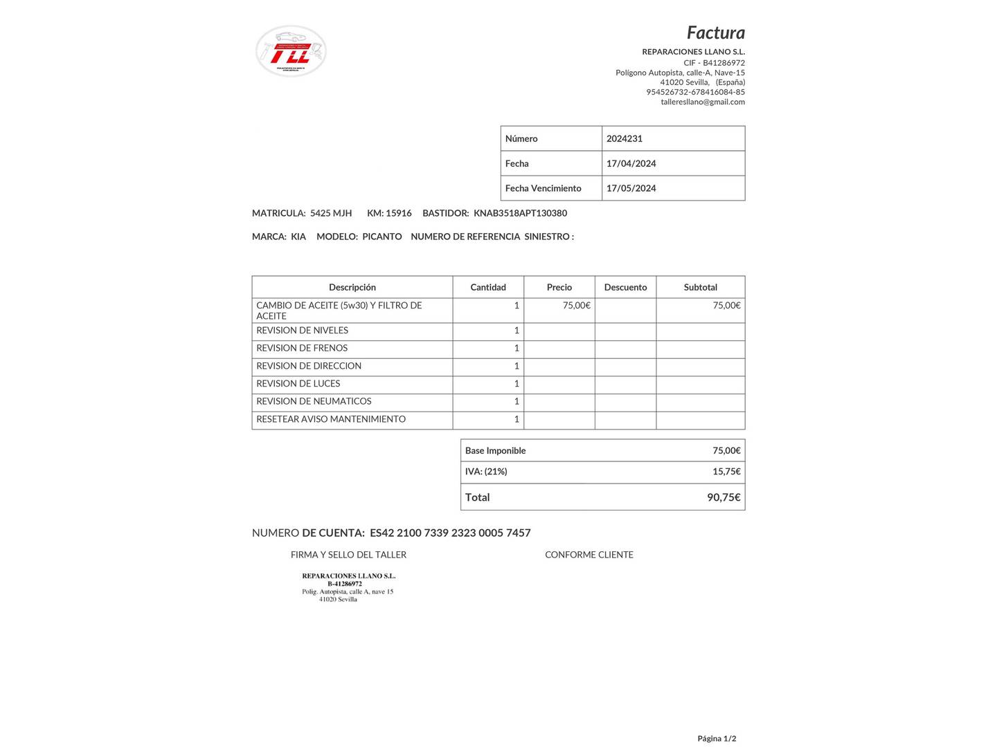 Foto del mantenimiento del KIA Picanto KIA Picanto 1.0 DPi Concept Pack Comfort (67 CV)