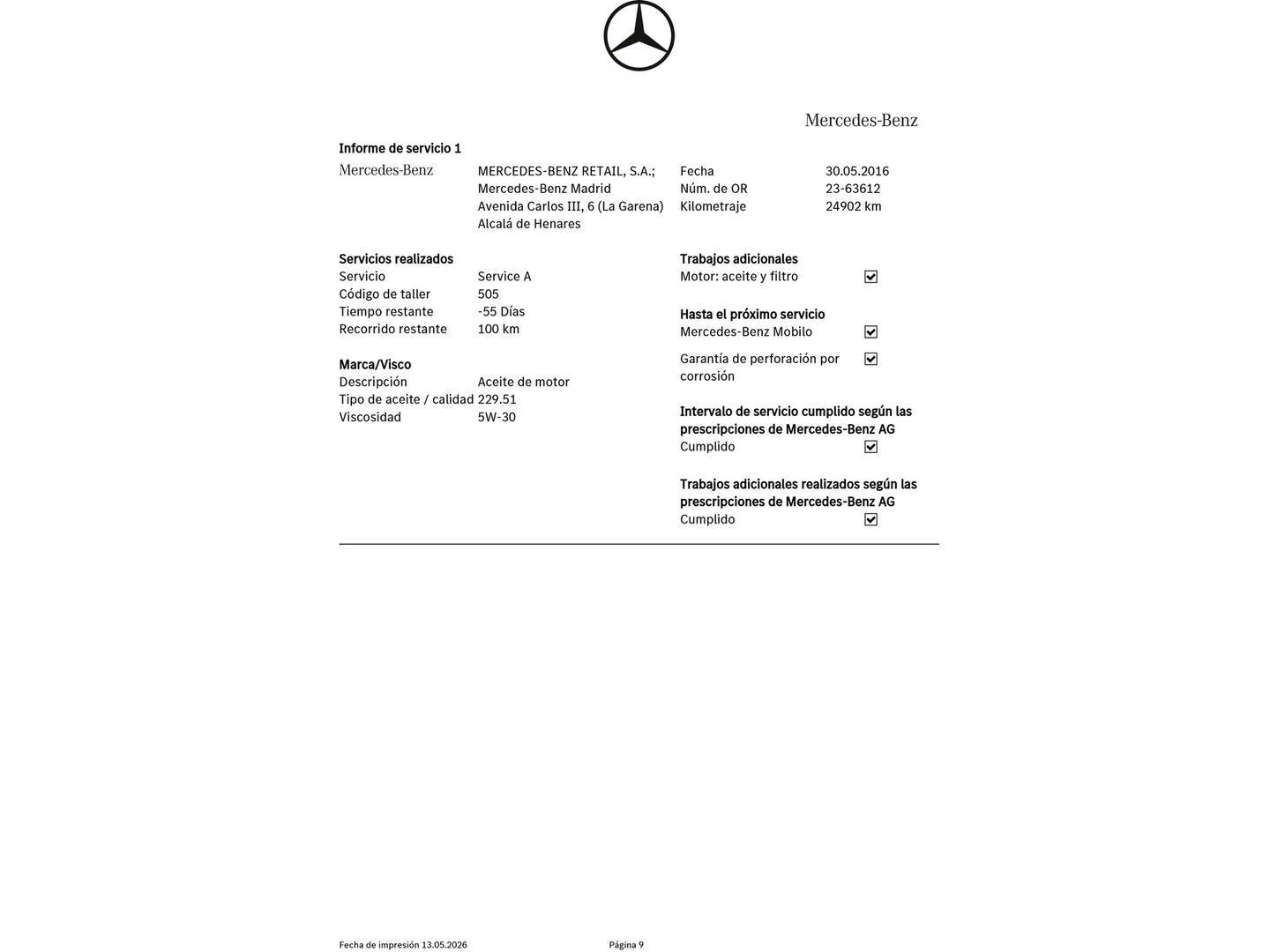 Foto del mantenimiento del Mercedes Clase A Mercedes Clase A 200 CDI AMG Line (136 CV)