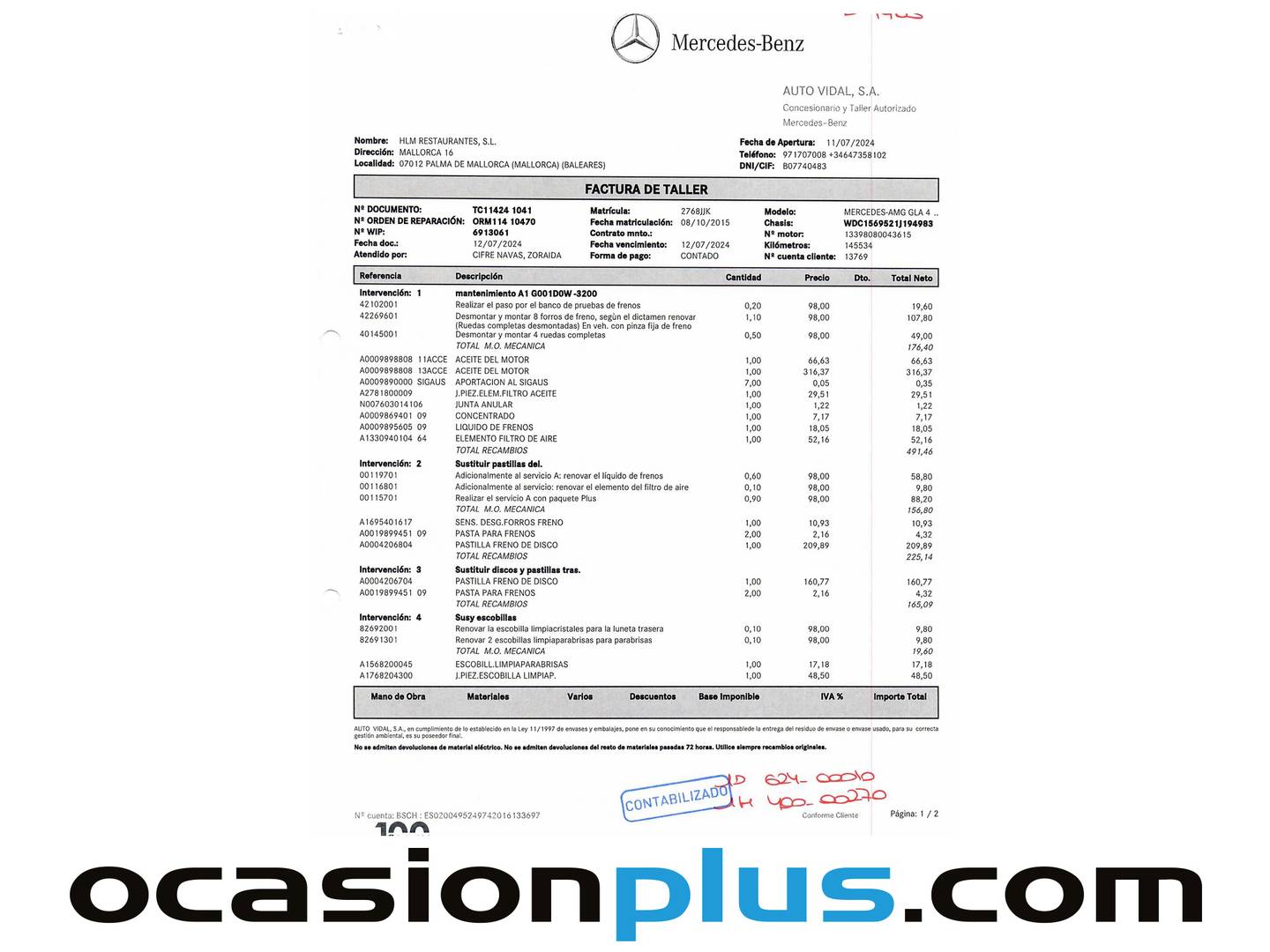 Foto del mantenimiento del Mercedes GLA Mercedes GLA Mercedes-AMG GLA 45 4Matic (381 CV)
