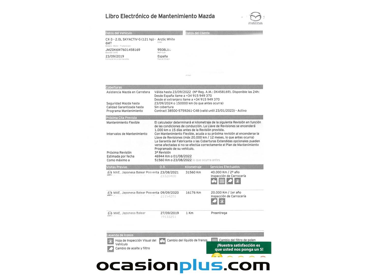Foto del mantenimiento del Mazda CX-3 Mazda CX-3 2.0 G Origin Navi 2WD (121 CV)