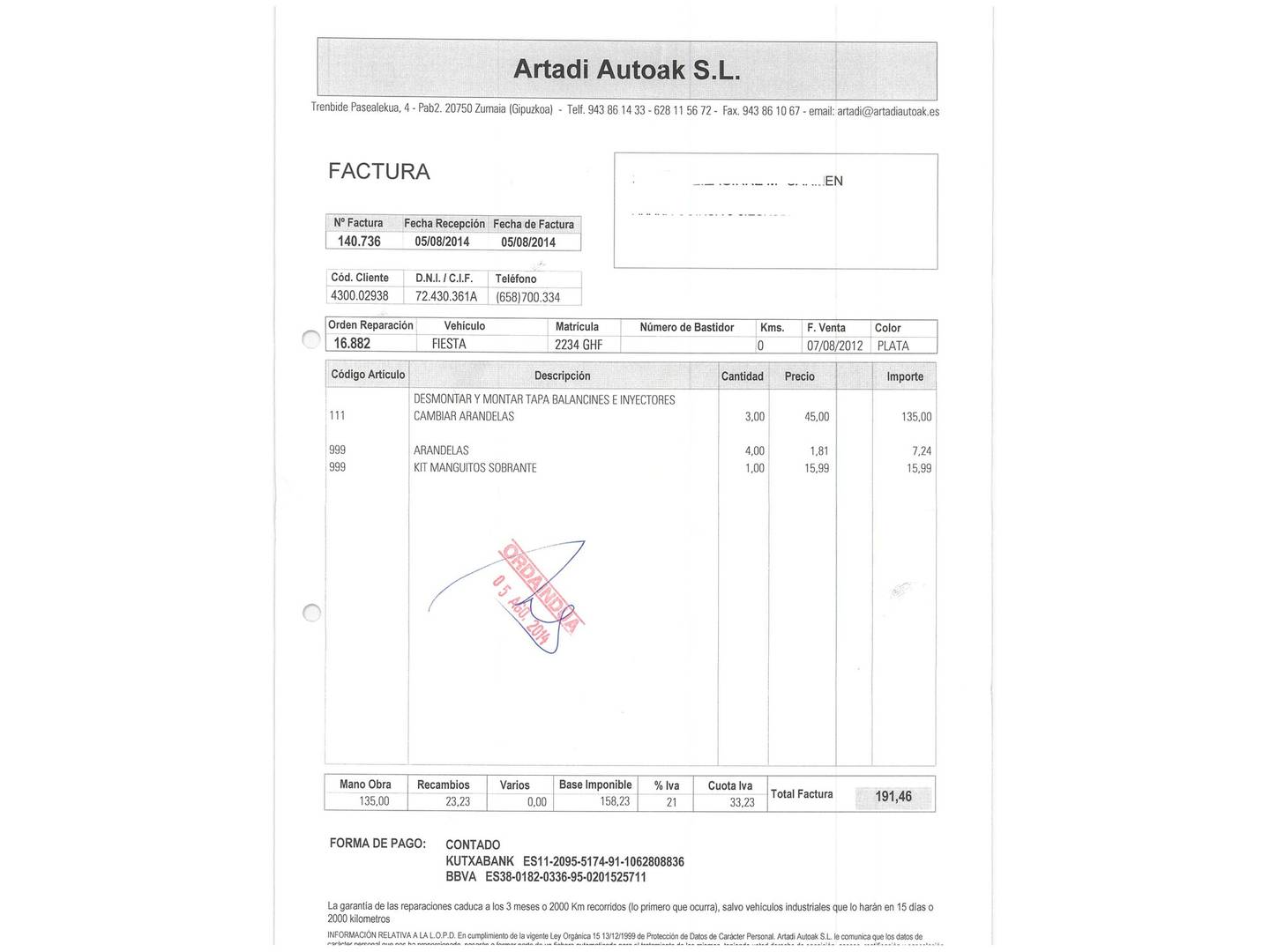 Foto del mantenimiento del Ford Fiesta Ford Fiesta 1.4 TDCI Ambiente (68 CV)