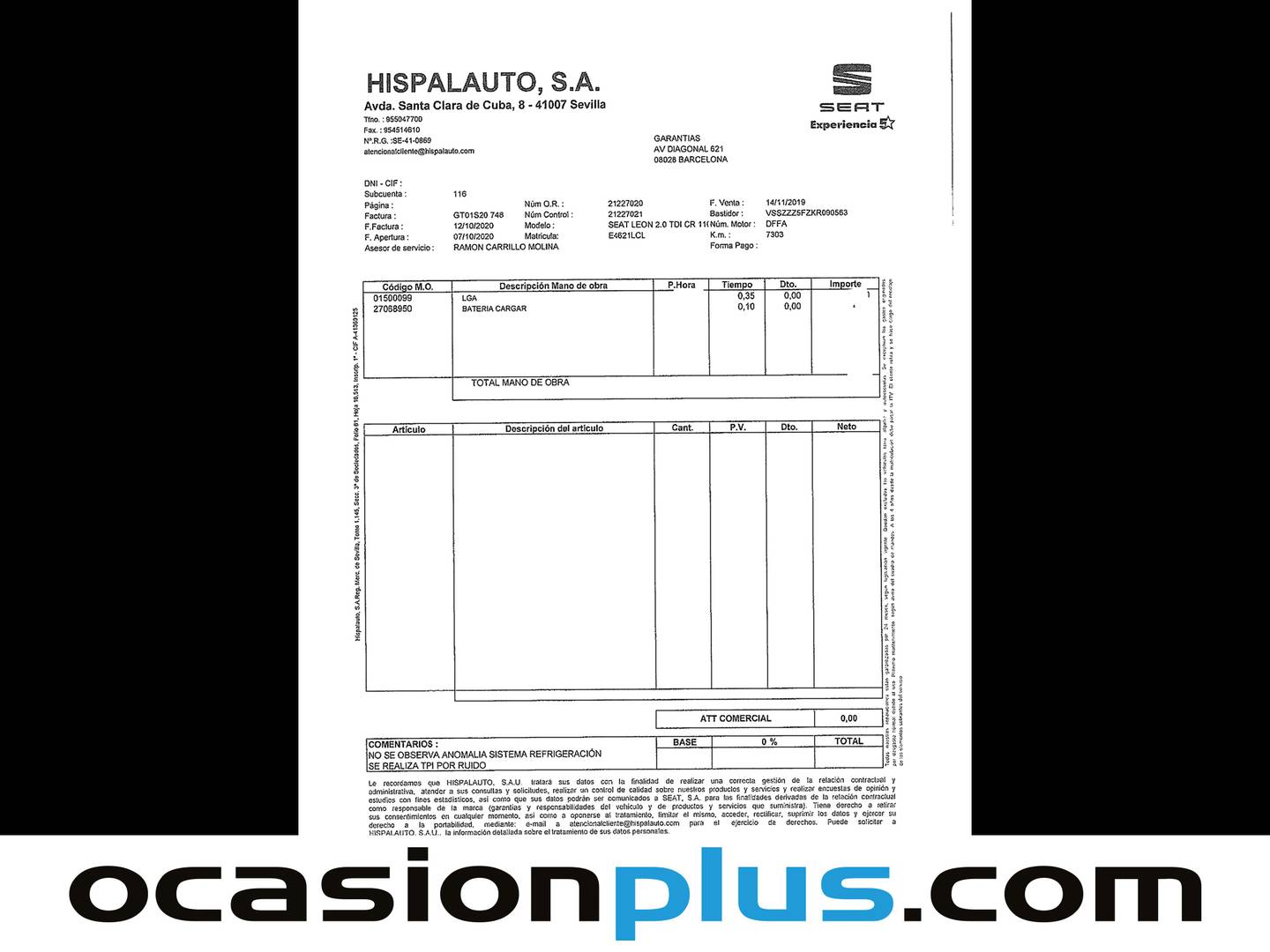 Foto del mantenimiento del Seat León SEAT León 2.0 TDI S&S FR DSG (150 CV)