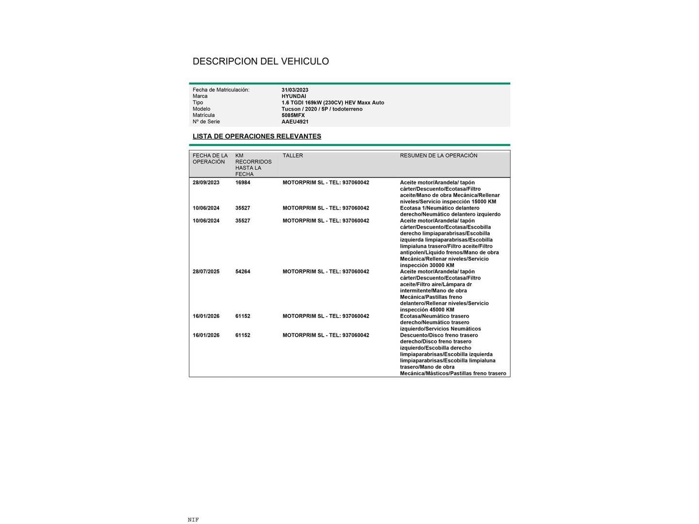 Foto del mantenimiento del Hyundai Tucson Hyundai Tucson 1.6 TGDI HEV Maxx Auto  (230 CV)