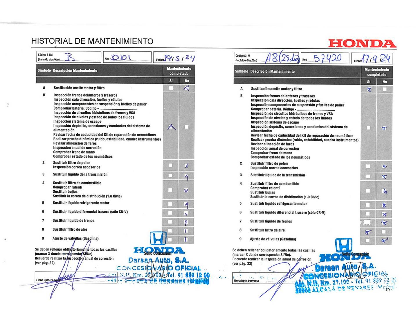 Foto del mantenimiento del Honda Civic Honda Civic 1.0 I-VTEC TURBO Elegance Navi (126 CV)