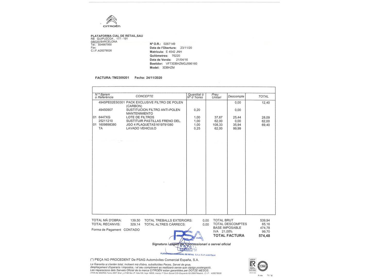 Foto del mantenimiento del Citroën C4 Picasso Citroën C4 Picasso BlueHDi 120 Feel (120 CV)