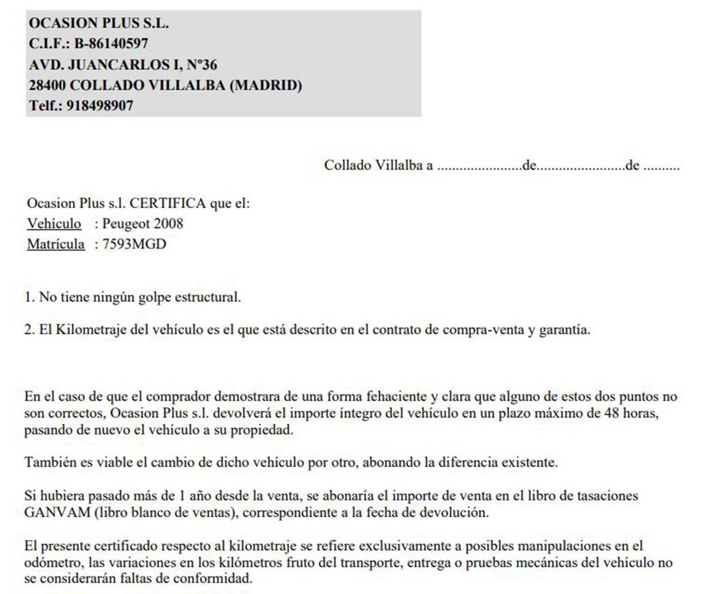 Foto del certificado del Peugeot 2008 Peugeot 2008 PureTech 130 S&S Allure Pack  (130 CV)