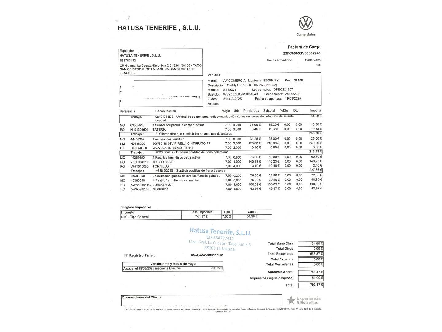 Foto del mantenimiento del Volkswagen Caddy Volkswagen Caddy Life 1.5 TSI (114 CV)