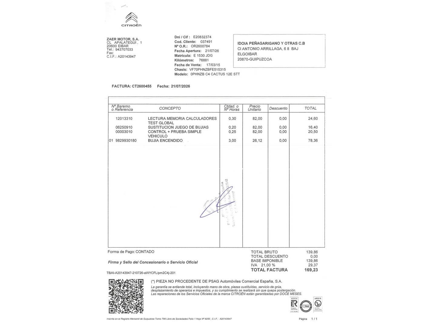 Foto del mantenimiento del Citroën C4 Cactus Citroën C4 Cactus PureTech 110 S&S Shine (110 CV)
