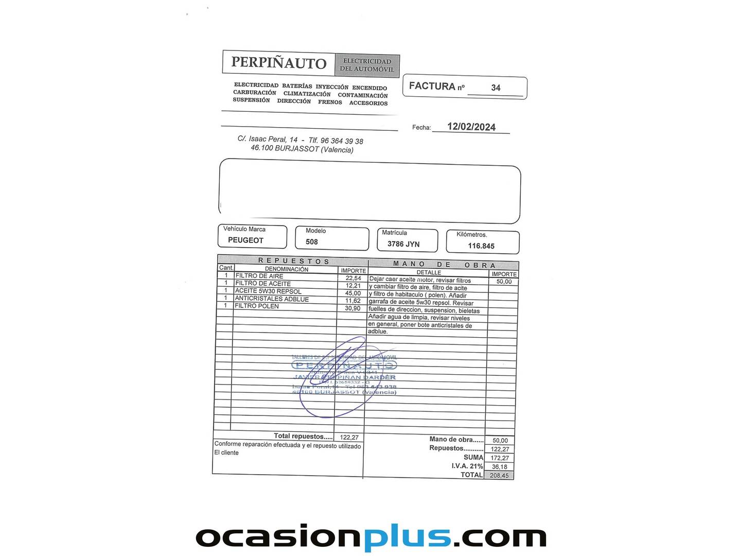 Foto del mantenimiento del Peugeot 508 Peugeot 508 1.6 BlueHDI Active (120 CV)