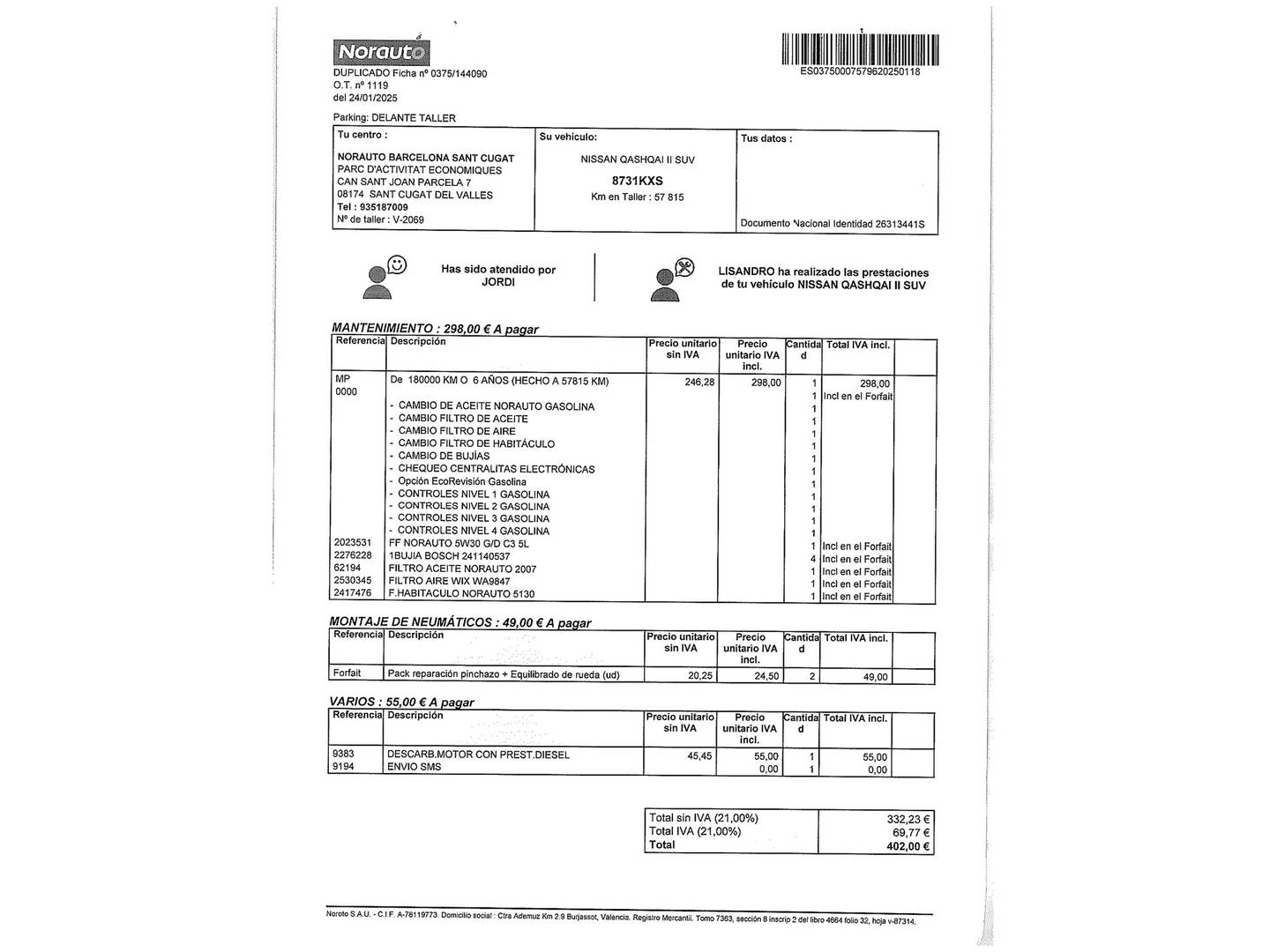 Foto del mantenimiento del Nissan QASHQAI Nissan Qashqai DIG-T 160 N-Connecta 4x2 DCT (160 CV)