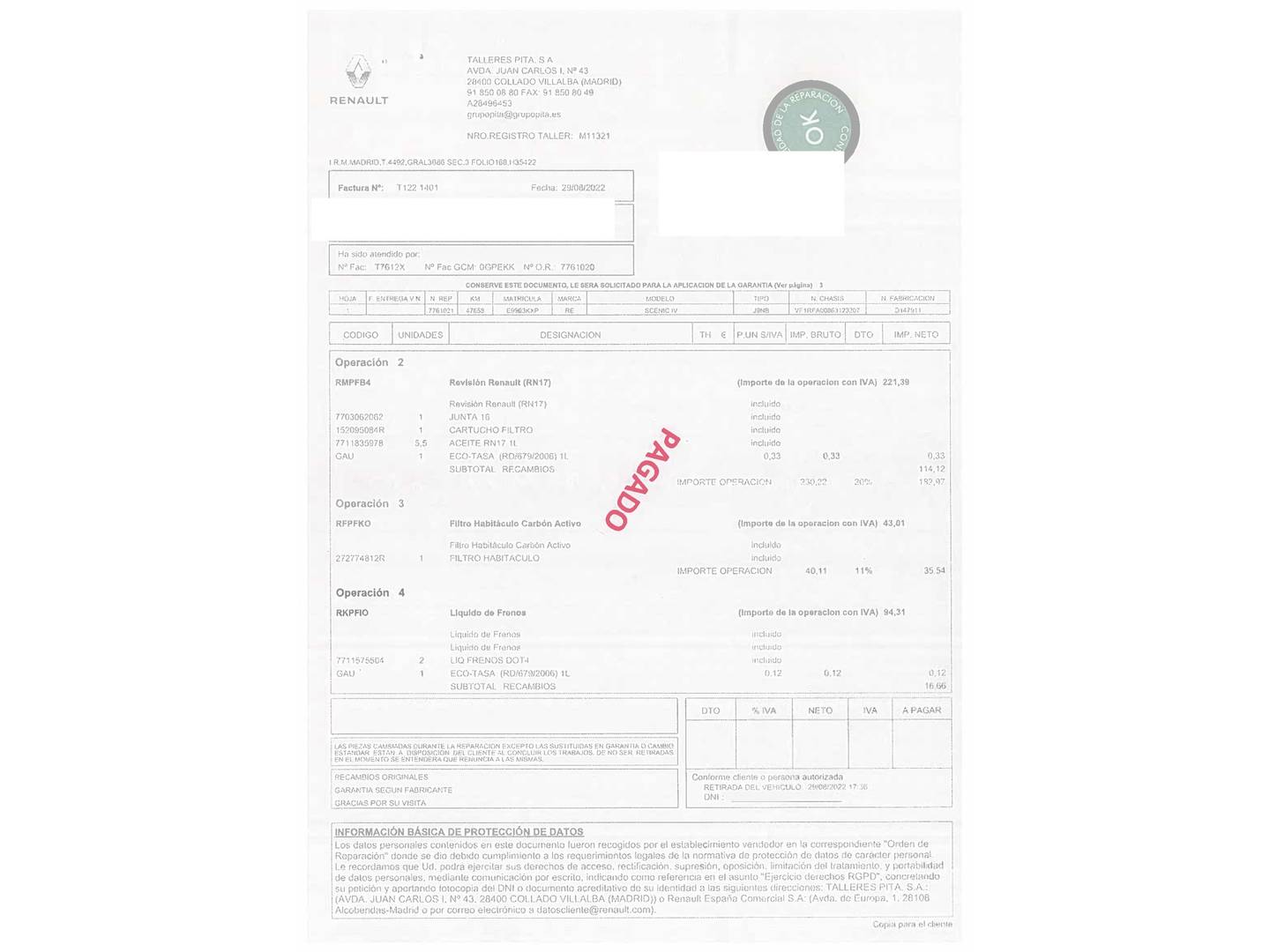 Foto del mantenimiento del Renault Scénic Renault Scenic Zen TCe (140 CV) GPF EDC