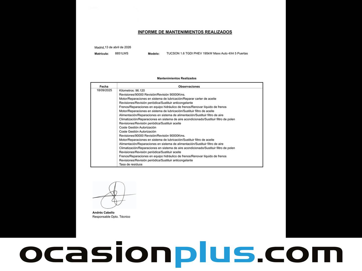 Foto del mantenimiento del Hyundai Tucson Hyundai Tucson 1.6 TGDI PHEV Maxx 4X4 Auto (265 CV)