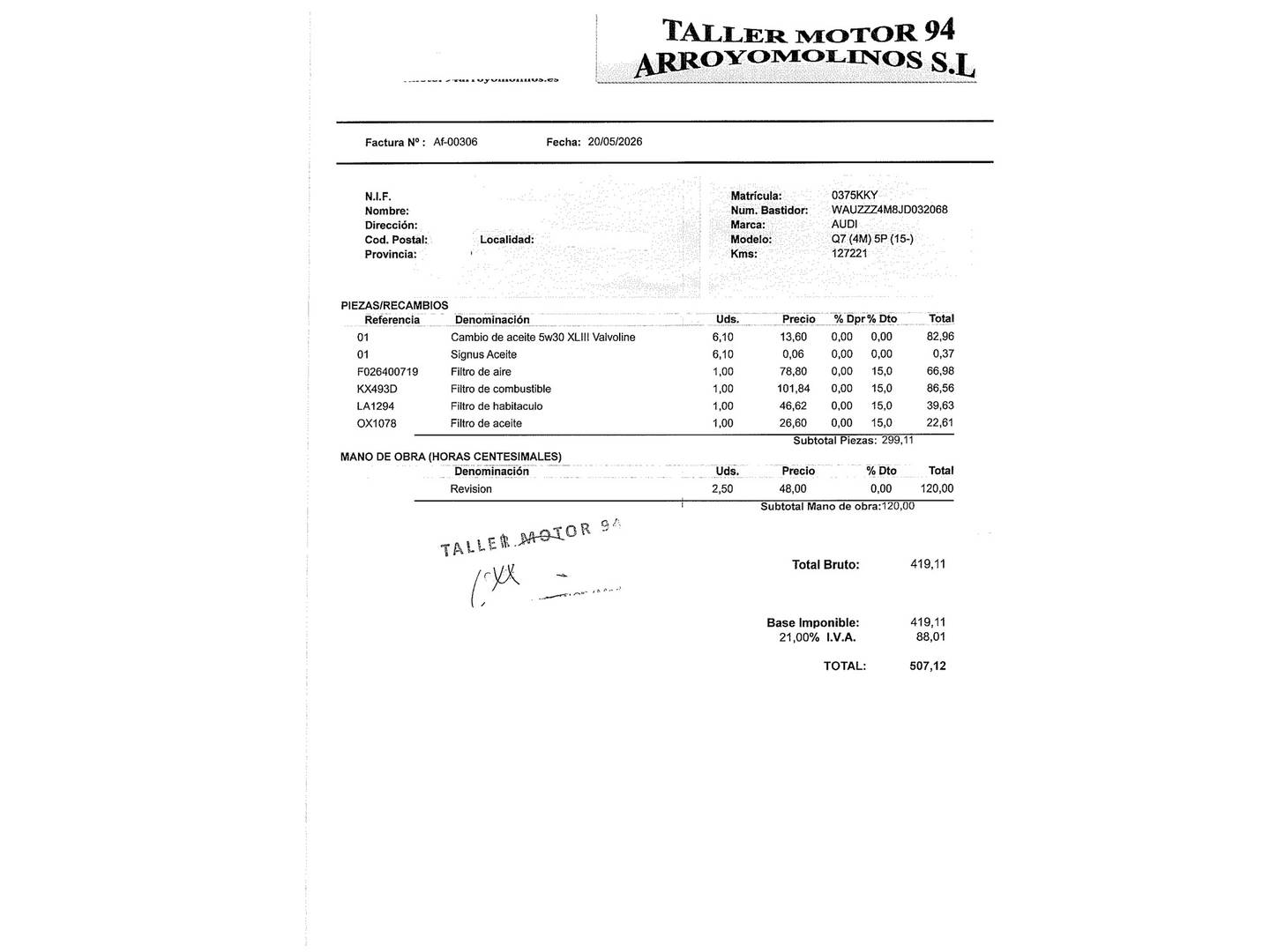 Foto del mantenimiento del Audi Q7 Audi Q7 design 3.0 TDI ultra quattro (218 CV) tiptronic PACK S-LINE -7 PLAZAS