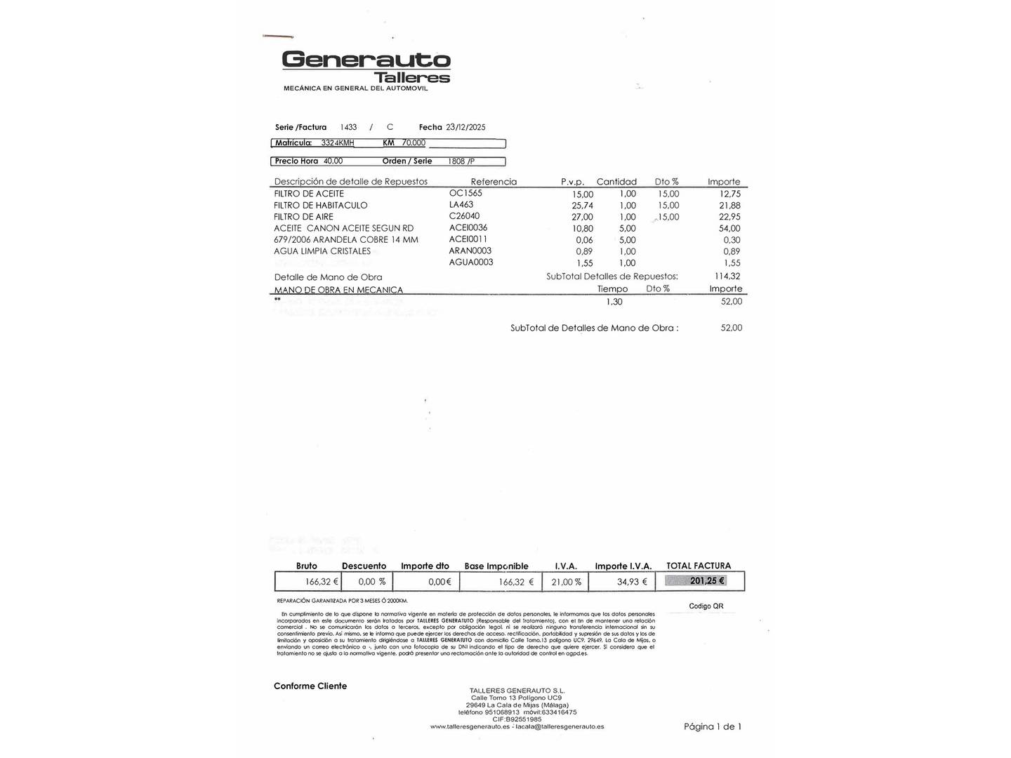 Foto del mantenimiento del BMW X1 BMW X1 sDrive18d (150 CV)