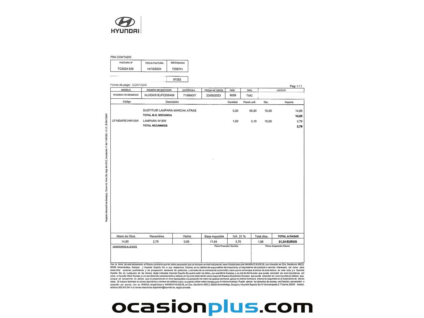 Foto del mantenimiento del Hyundai i10 Hyundai i10 1.2 Tecno AT (84 CV)