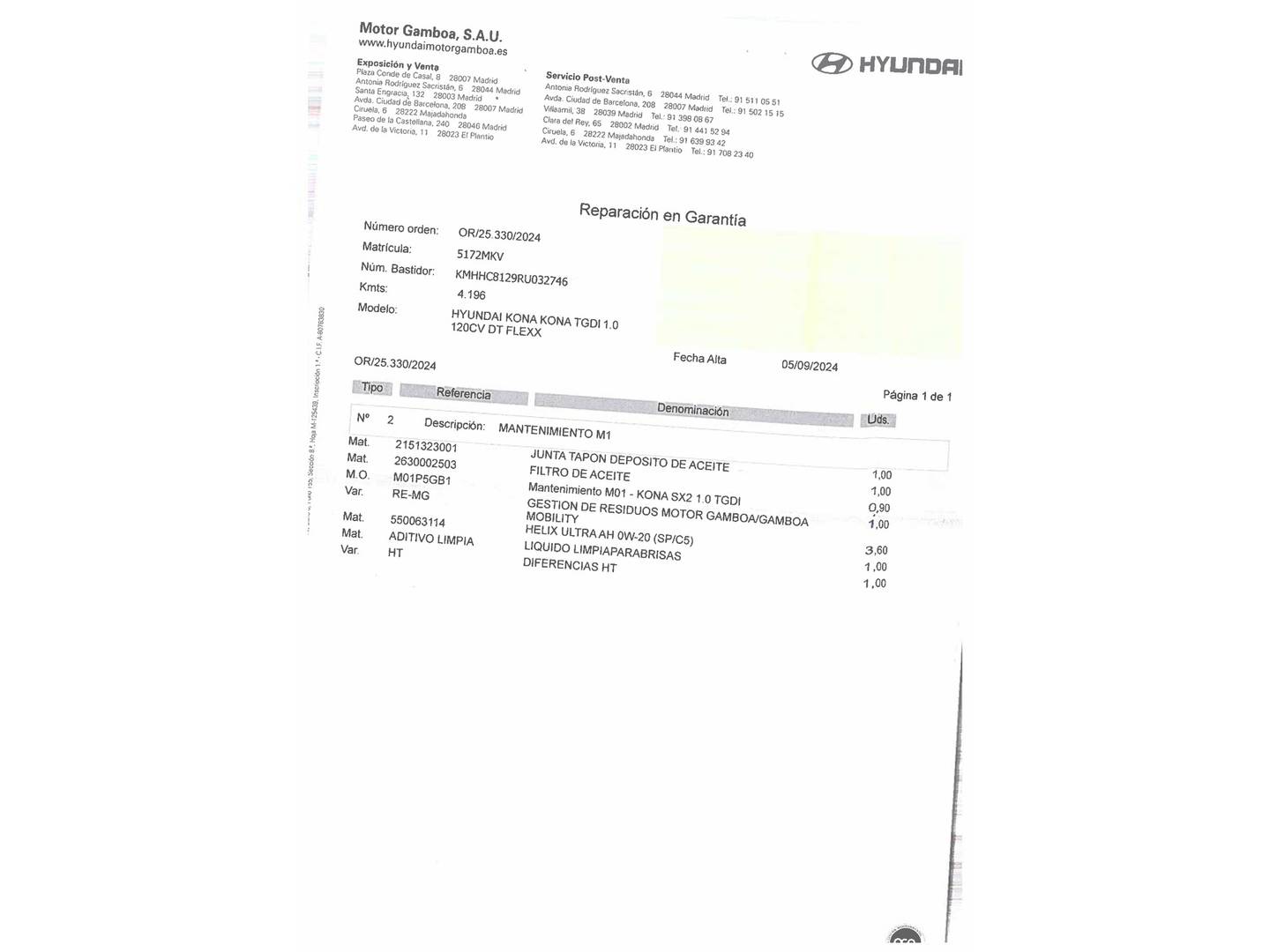 Foto del mantenimiento del Hyundai Kona Hyundai Kona 1.0 TGDi Flexx DCT (120 CV)